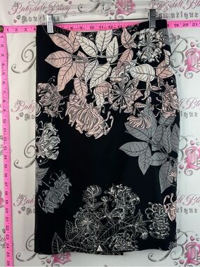 cleo midi Skirt Flowy Black with Pink & Gray Floral Print